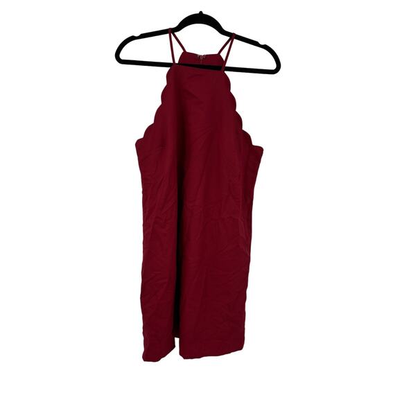 Lulu's Dress Womens Large Endlessly Endearing Mini Wine Red Scalloped Halter - Picture 3 of 7